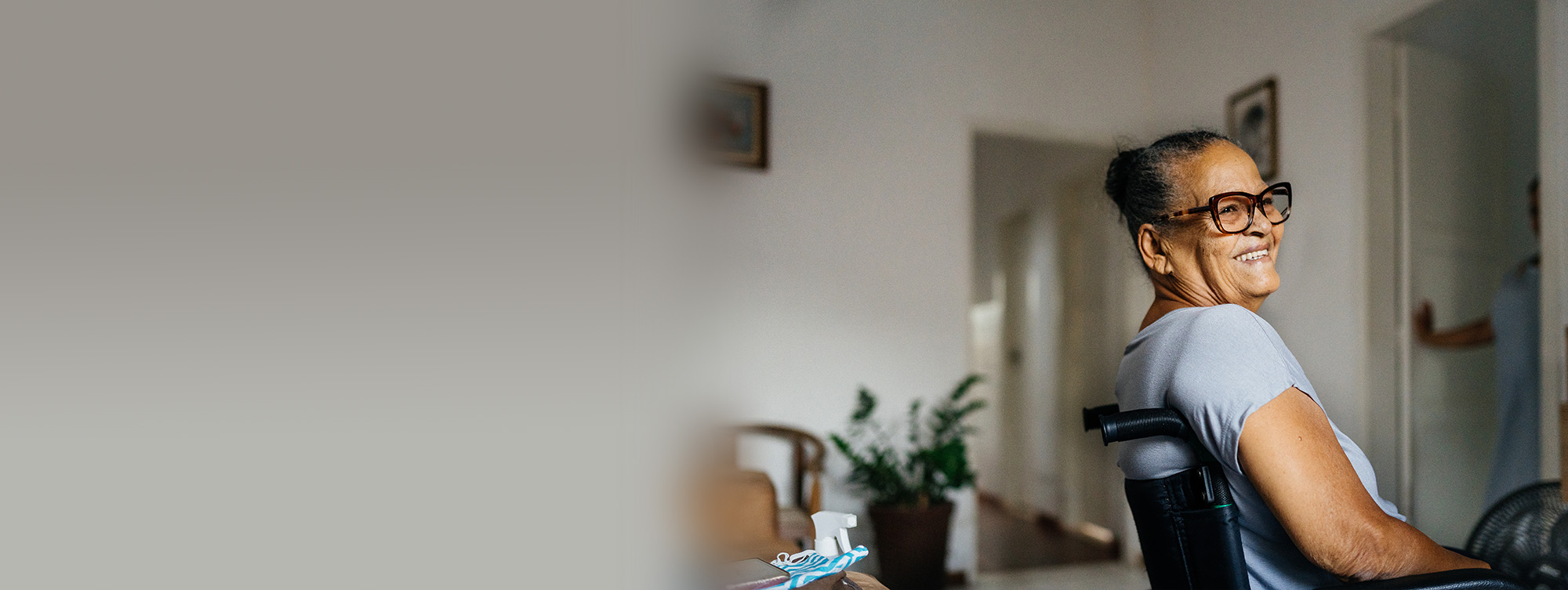 Happy elderly woman in the wheelchair - MHLO landing page photo